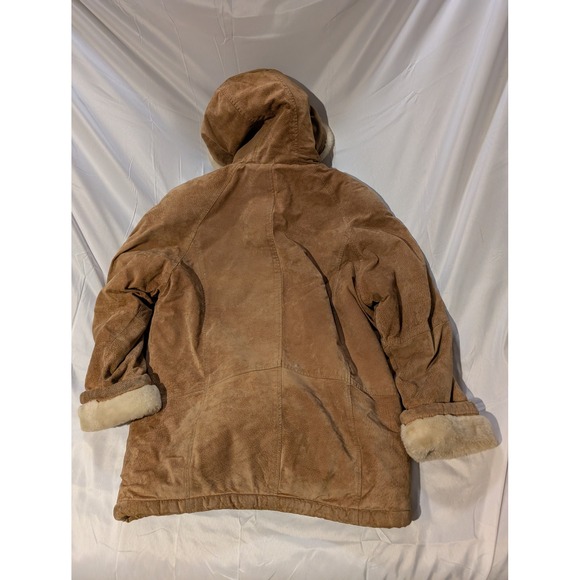 St Johns Bay Mens M Leather Penny Lane Faux Fur Lined Winter Parka Jacket Brown - Picture 9 of 11